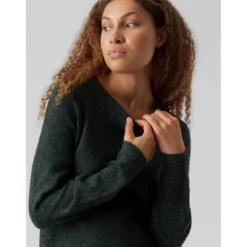 Vero ModaRobe en maille Relaxed Fit Col rond Manches longues Au-dessus du genou vert