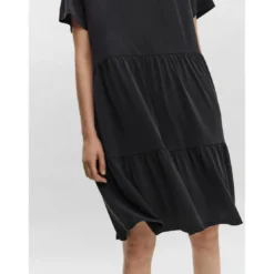 Vero ModaRobe Relaxed Fit Col rond Manches 3/4 Au-dessus du genou noir en coton modal