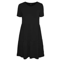 Vero ModaRobe Relaxed Fit Col rond Manches 3/4 Au-dessus du genou noir en coton modal