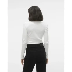 Vero ModaTee shirt manches longues et col rond en coton blanc Ruth