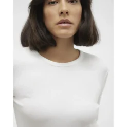 Vero ModaTee shirt manches longues et col rond en coton blanc Ruth