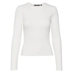 Vero ModaTee shirt manches longues et col rond en coton blanc Ruth