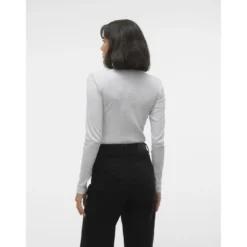 Vero ModaTee shirt manches longues et col rond en coton gris Cléo