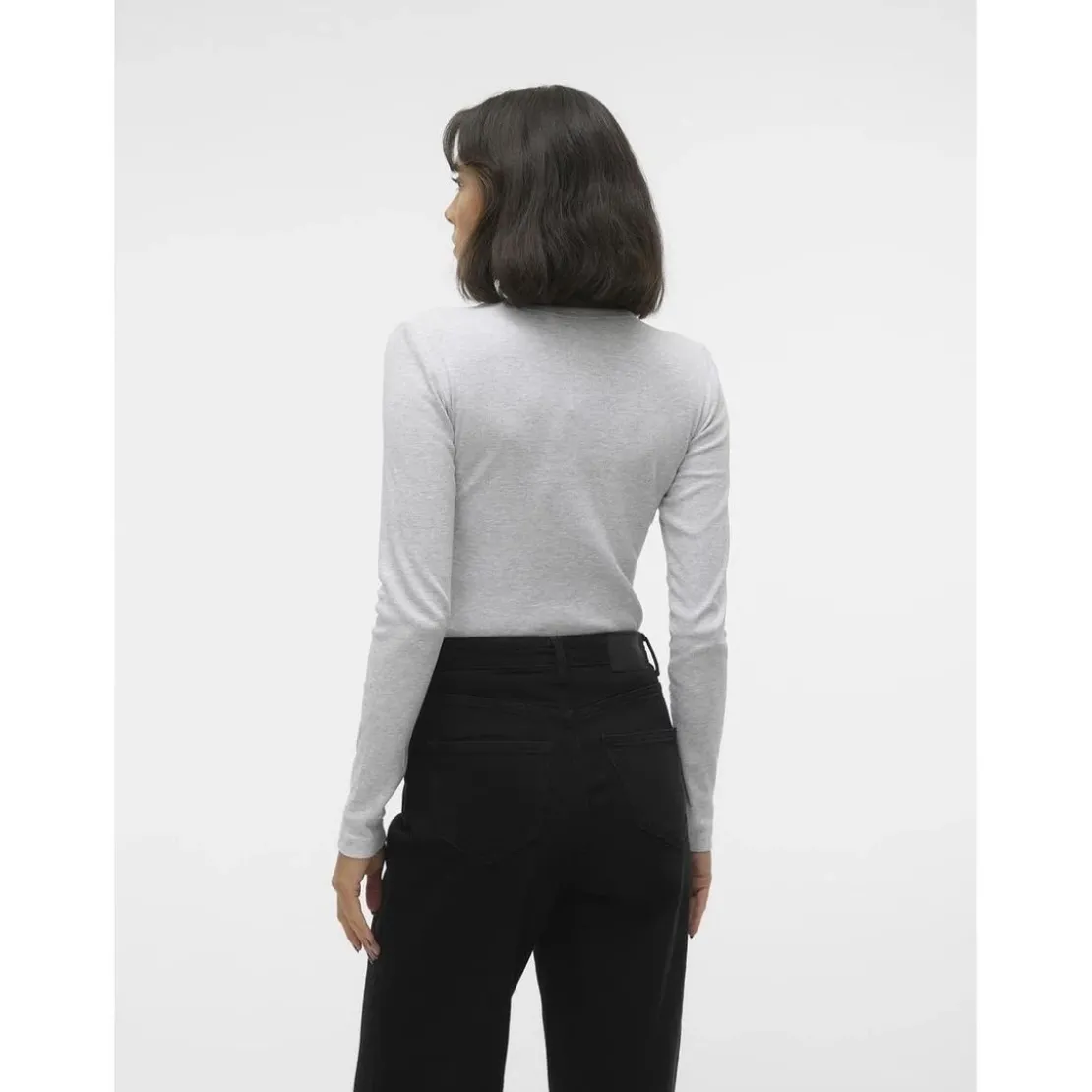 Vero ModaTee shirt manches longues et col rond en coton gris Cléo