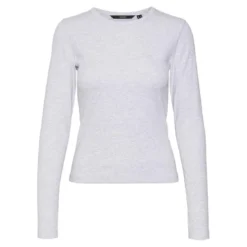 Vero ModaTee shirt manches longues et col rond en coton gris Cléo