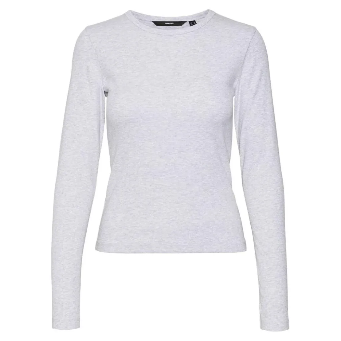 Vero ModaTee shirt manches longues et col rond en coton gris Cléo