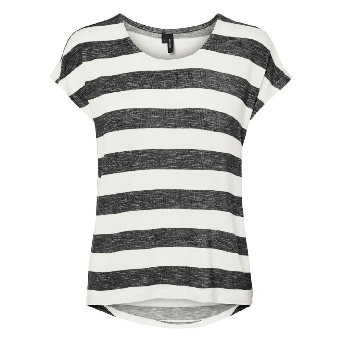 Vero ModaTop Boxy Fit Rayures Col rond Manches courtes Ourlet bas noir en viscose