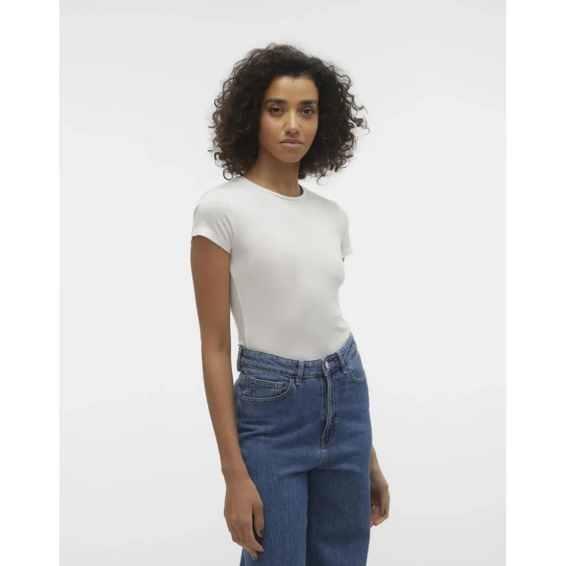 Vero ModaTop col rond blanc Esme en coton