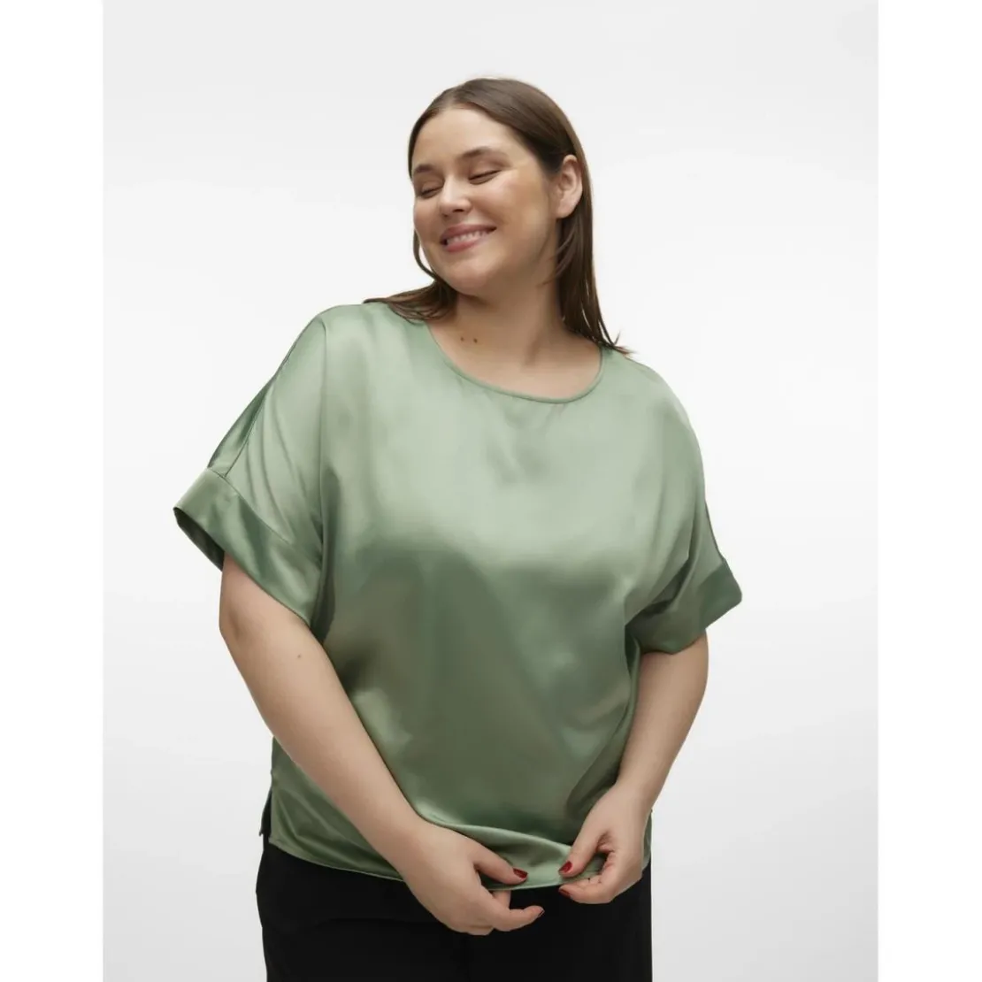 Vero ModaTop col rond manches volumineuses manches 2/4 vert Nola