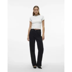 Vero ModaTop col rond manches courtes blanc en coton bio Nia