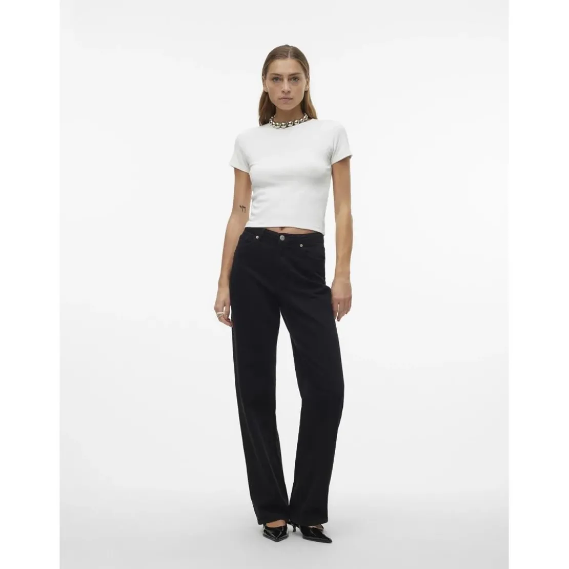 Vero ModaTop col rond manches courtes blanc en coton bio Nia