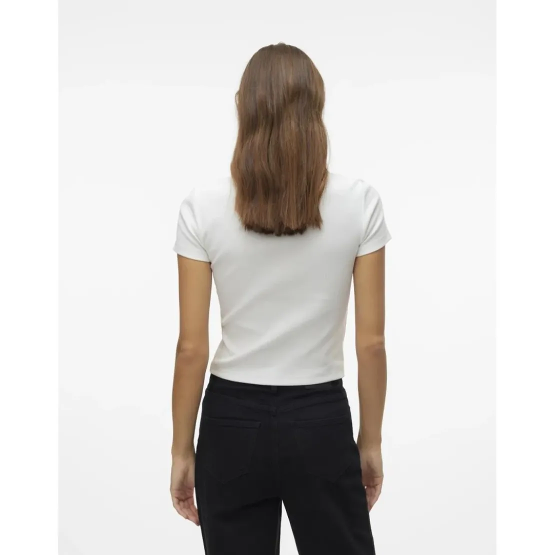 Vero ModaTop col rond manches courtes blanc en coton bio Nia