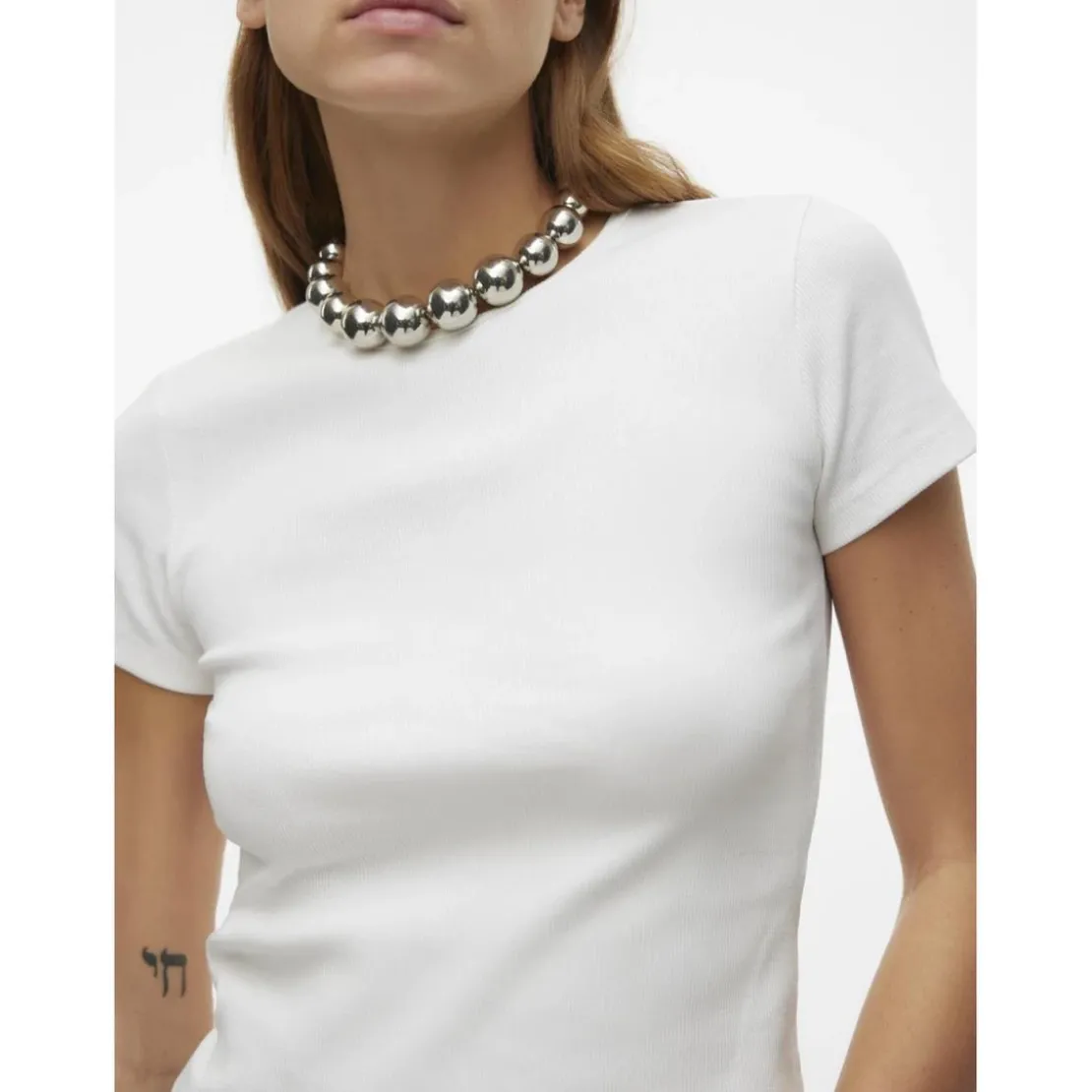 Vero ModaTop col rond manches courtes blanc en coton bio Nia