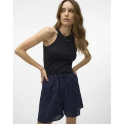 Vero ModaTop col rond sans manches noir en coton bio Tia