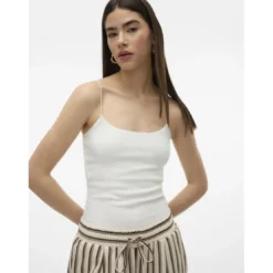 Vero ModaTop court col rond sans manches blanc en coton Ida