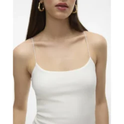 Vero ModaTop court col rond sans manches blanc en coton Ida