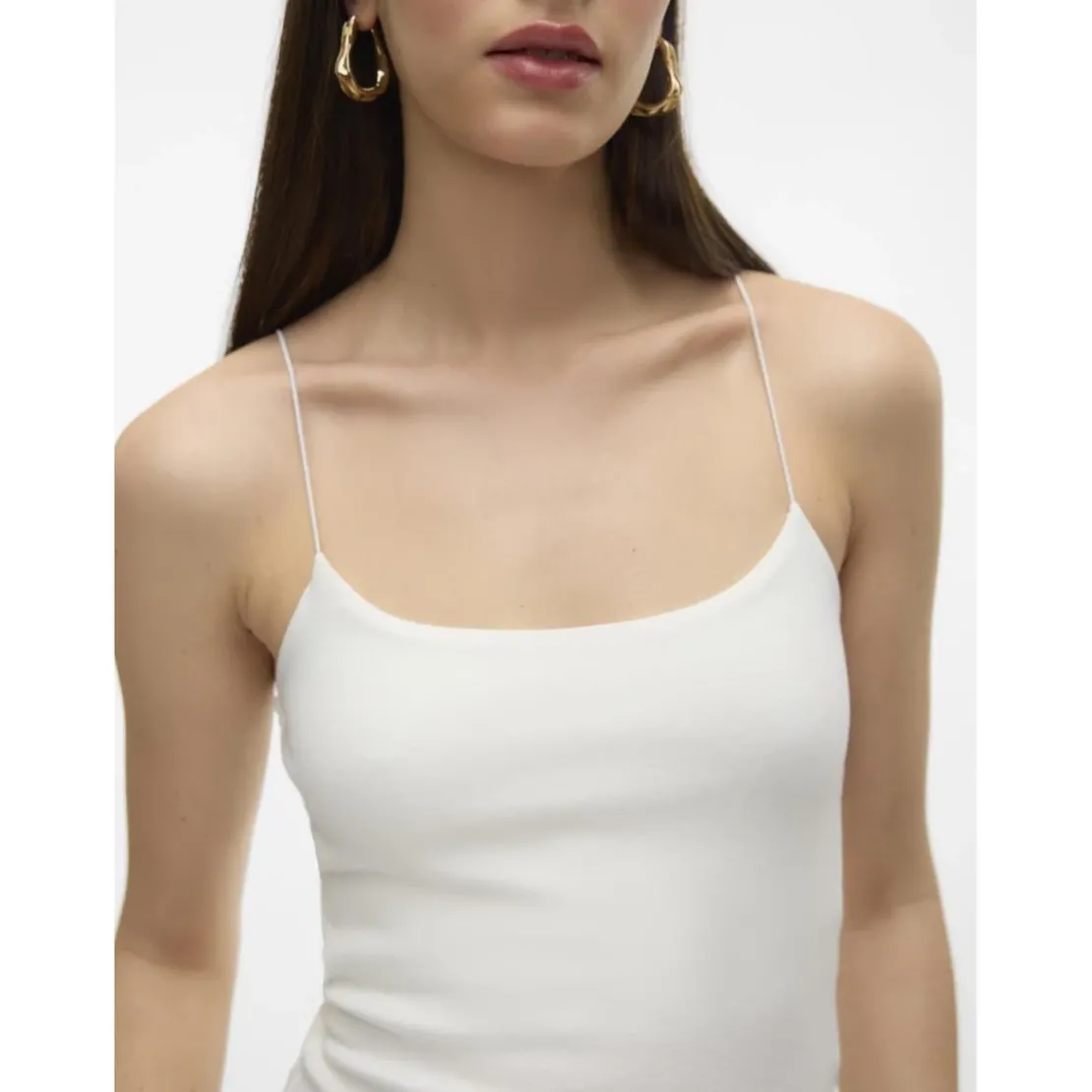 Vero ModaTop court col rond sans manches blanc en coton Ida