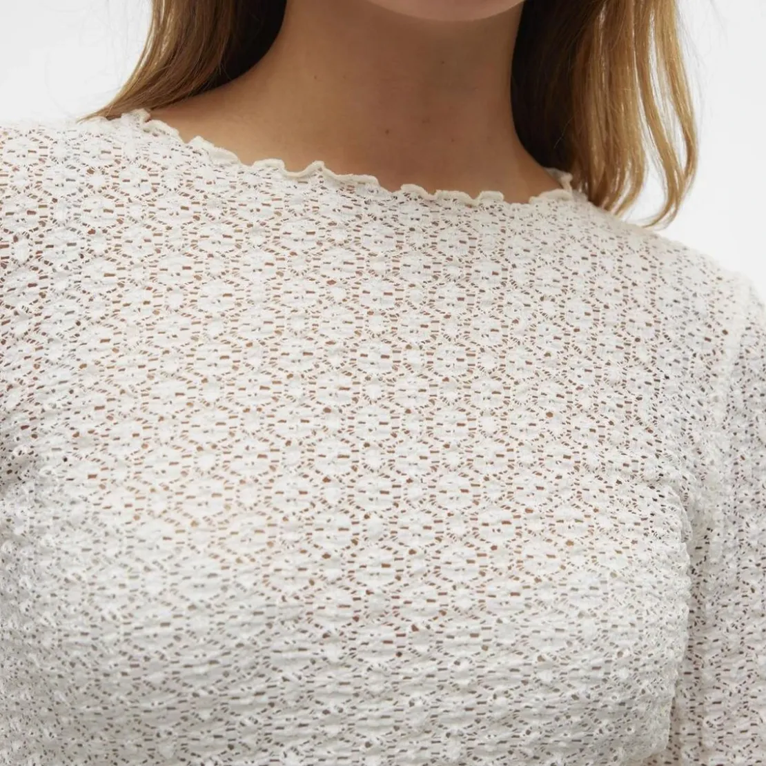 Vero ModaTop manches longues et col rond en polyester recyclé Shelby blanc Zola