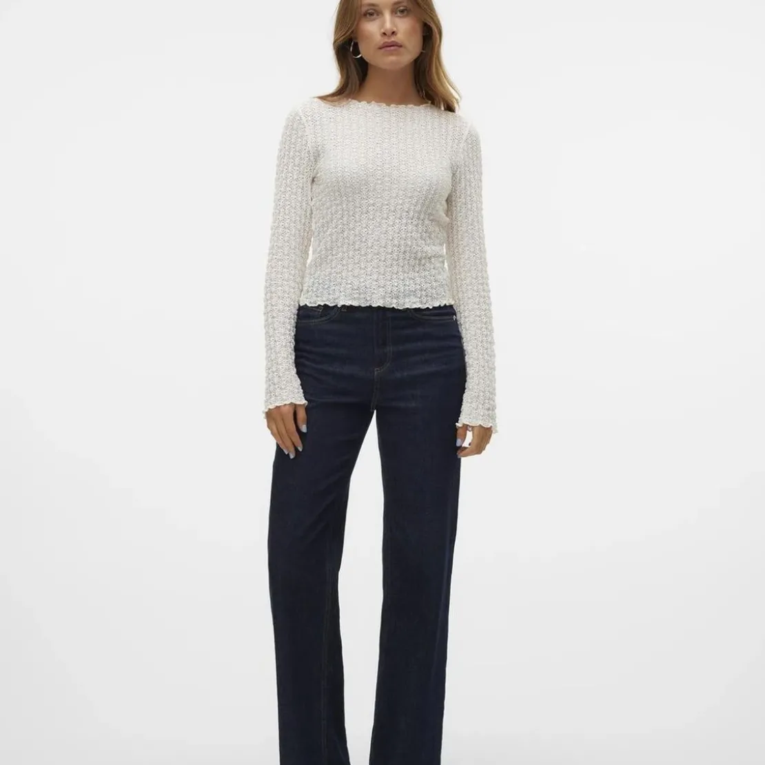 Vero ModaTop manches longues et col rond en polyester recyclé Shelby blanc Zola
