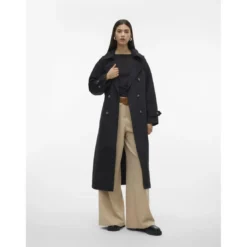 Vero ModaTrench coat fermeture à double boutonnage. fermeture par ceinture col à revers noir Quin