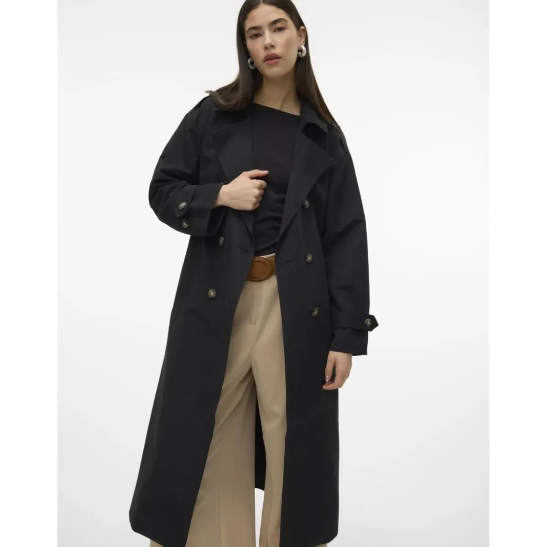 Vero ModaTrench coat fermeture à double boutonnage. fermeture par ceinture col à revers noir Quin