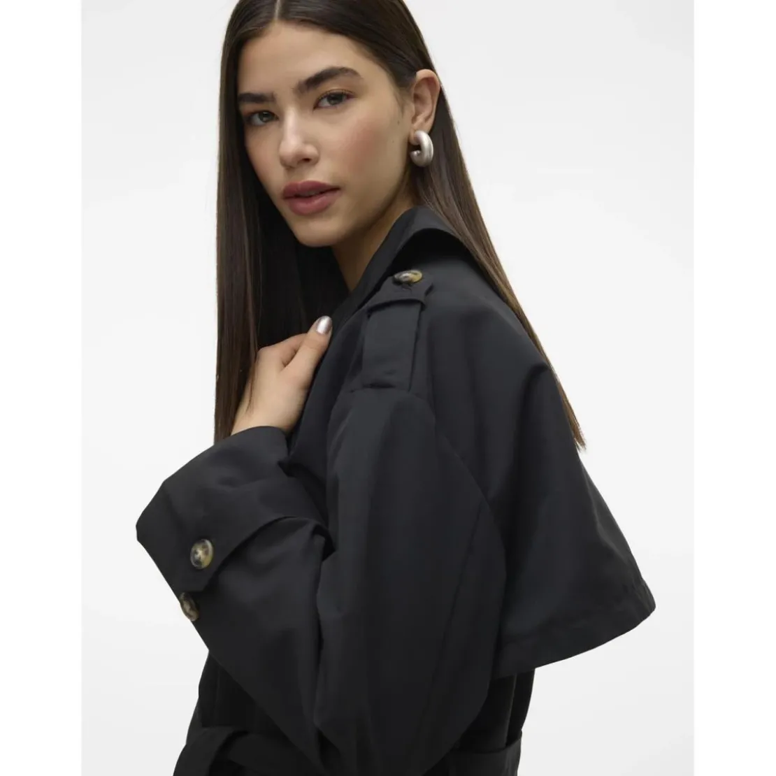 Vero ModaTrench coat fermeture à double boutonnage. fermeture par ceinture col à revers noir Quin
