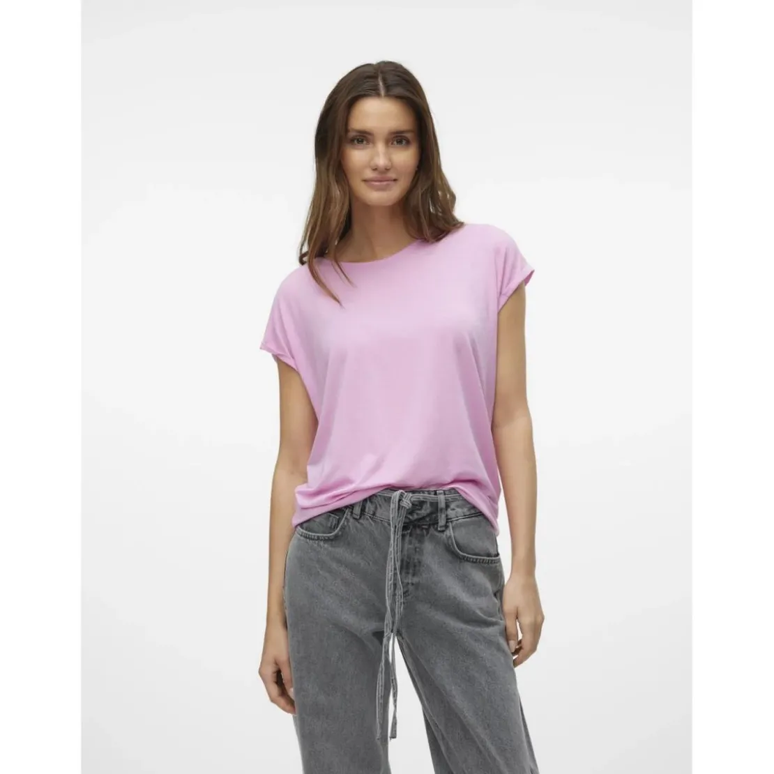 Vero ModaT-shirt longueur regular col rond épaules tombantes manches courtes violet Bree