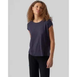 Vero ModaT-shirt Regular Fit Col rond Manches courtes Longueur regular bleu Lina