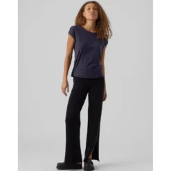 Vero ModaT-shirt Regular Fit Col rond Manches courtes Longueur regular bleu Lina