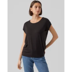 Vero ModaT-shirt Regular Fit Col rond Manches courtes Longueur regular noir en coton Alia