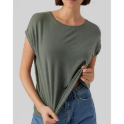Vero ModaT-shirt Regular Fit Col rond Manches courtes Longueur regular vert en coton Fern