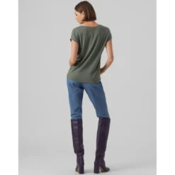 Vero ModaT-shirt Regular Fit Col rond Manches courtes Longueur regular vert en coton Fern