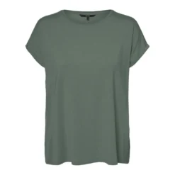 Vero ModaT-shirt Regular Fit Col rond Manches courtes Longueur regular vert en coton Fern