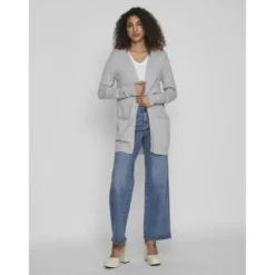 VilaCardigan col fendugris en viscose Faye