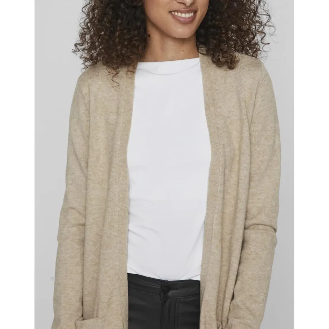 VilaCardigan col fendumarron en viscose Lana