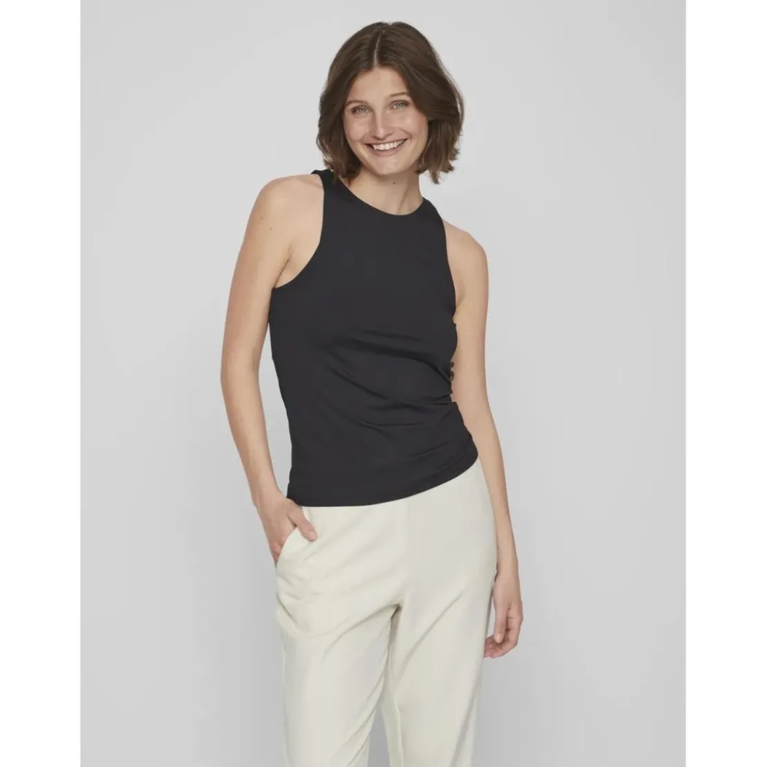 VilaDébardeur bodycon fit col rond noir Ava