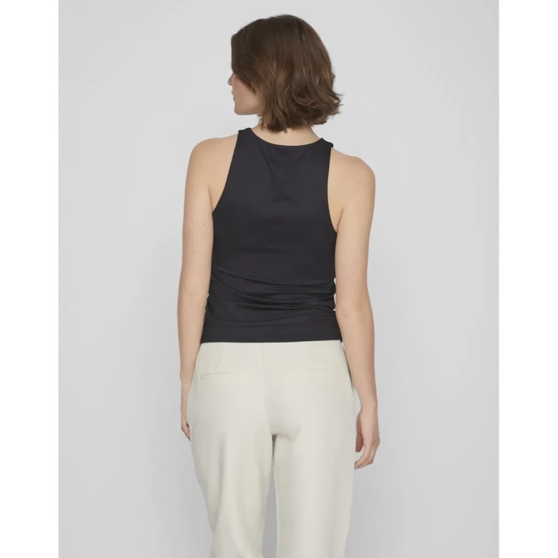 VilaDébardeur bodycon fit col rond noir Ava