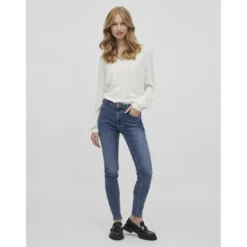 VilaJean skinny bleu moyen en coton Nora