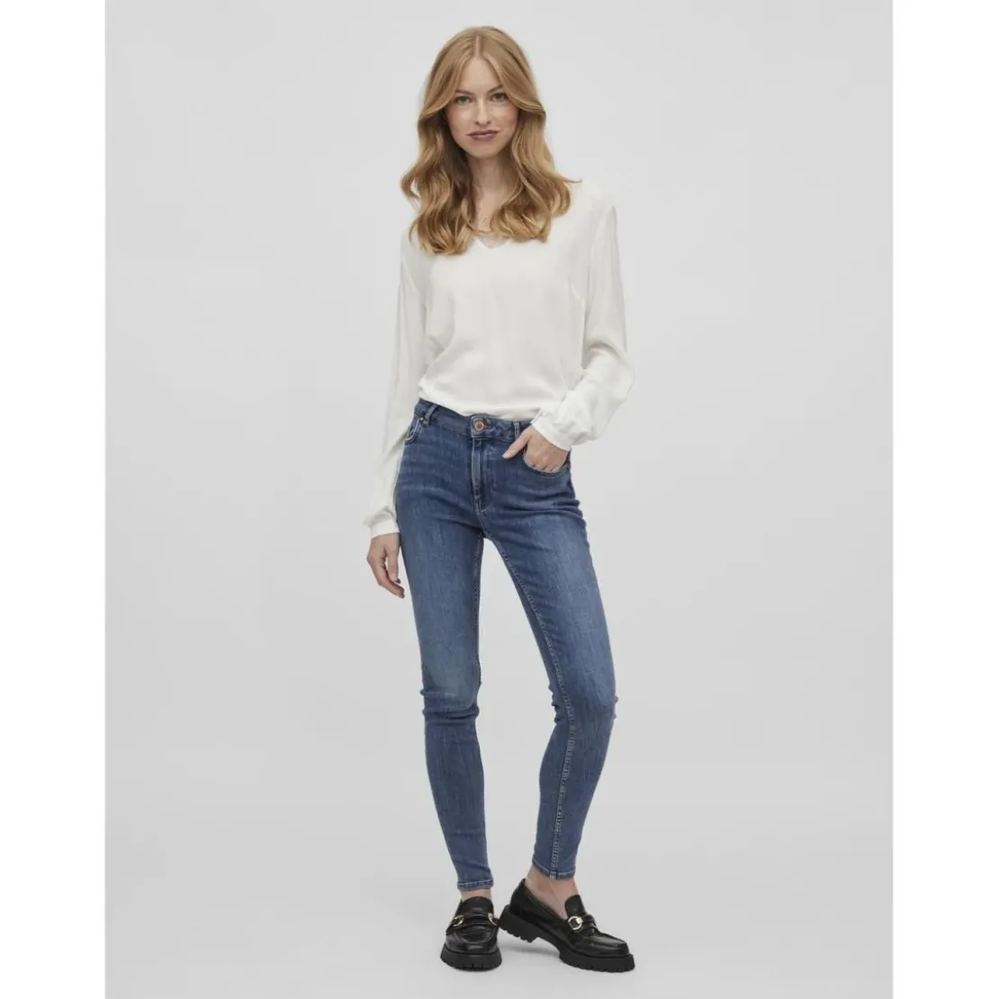 VilaJean skinny bleu moyen en coton Nora