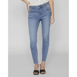 VilaJean skinny fermeture éclair bleu moyen en coton