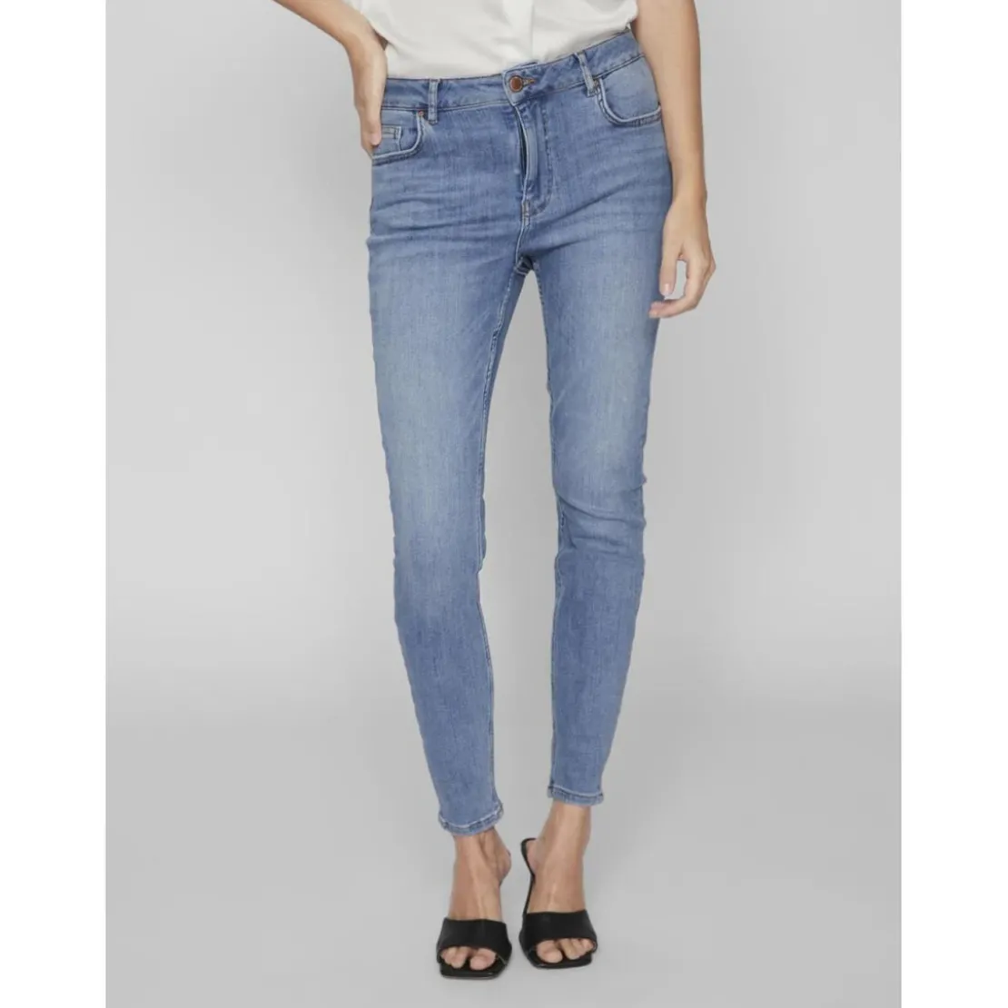 VilaJean skinny fermeture éclair bleu moyen en coton