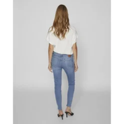 VilaJean skinny fermeture éclair bleu moyen en coton