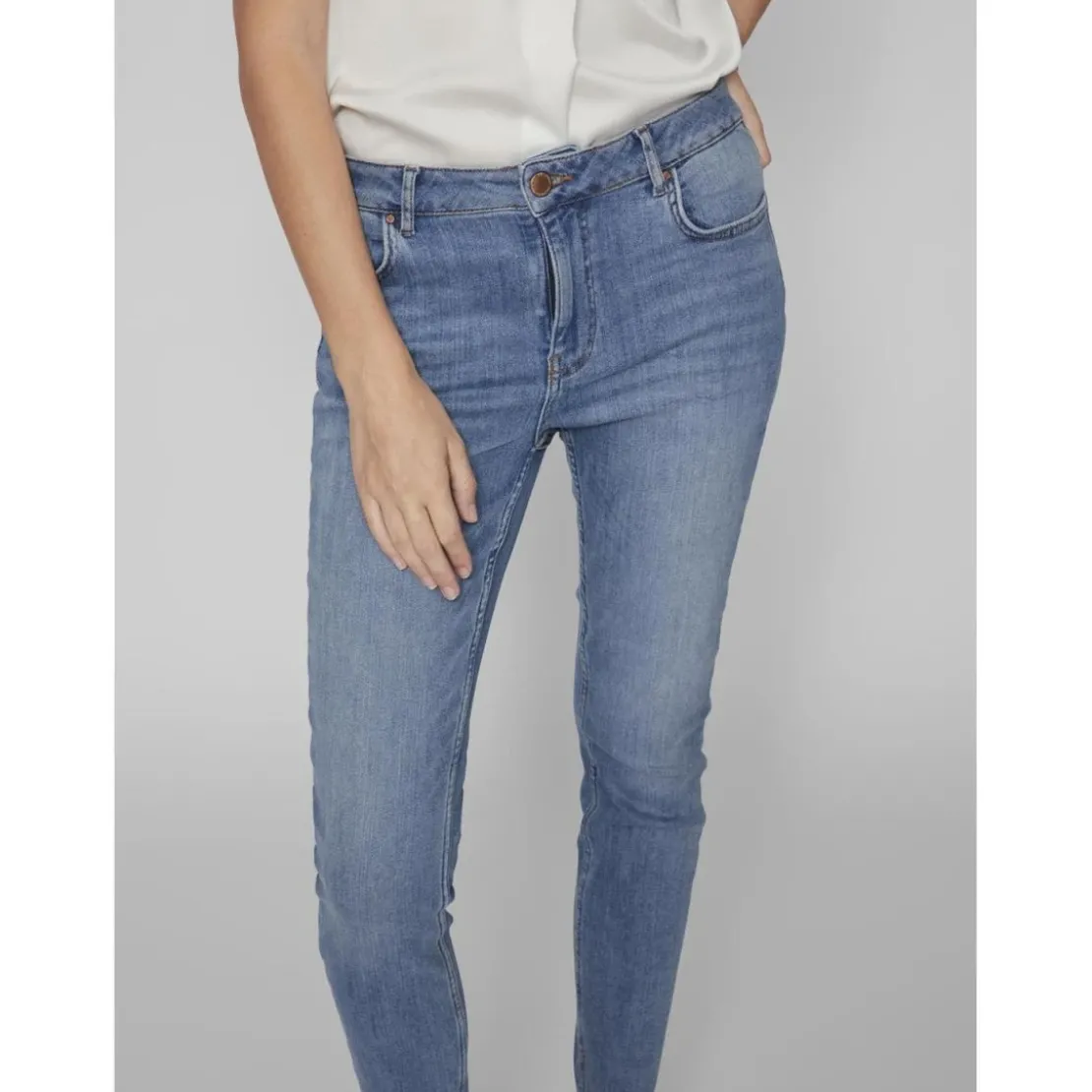 VilaJean skinny fermeture éclair bleu moyen en coton
