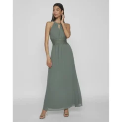 VilaRobe longueur maxi dentelle féminine vert Gigi