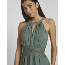 VilaRobe longueur maxi dentelle féminine vert Gigi
