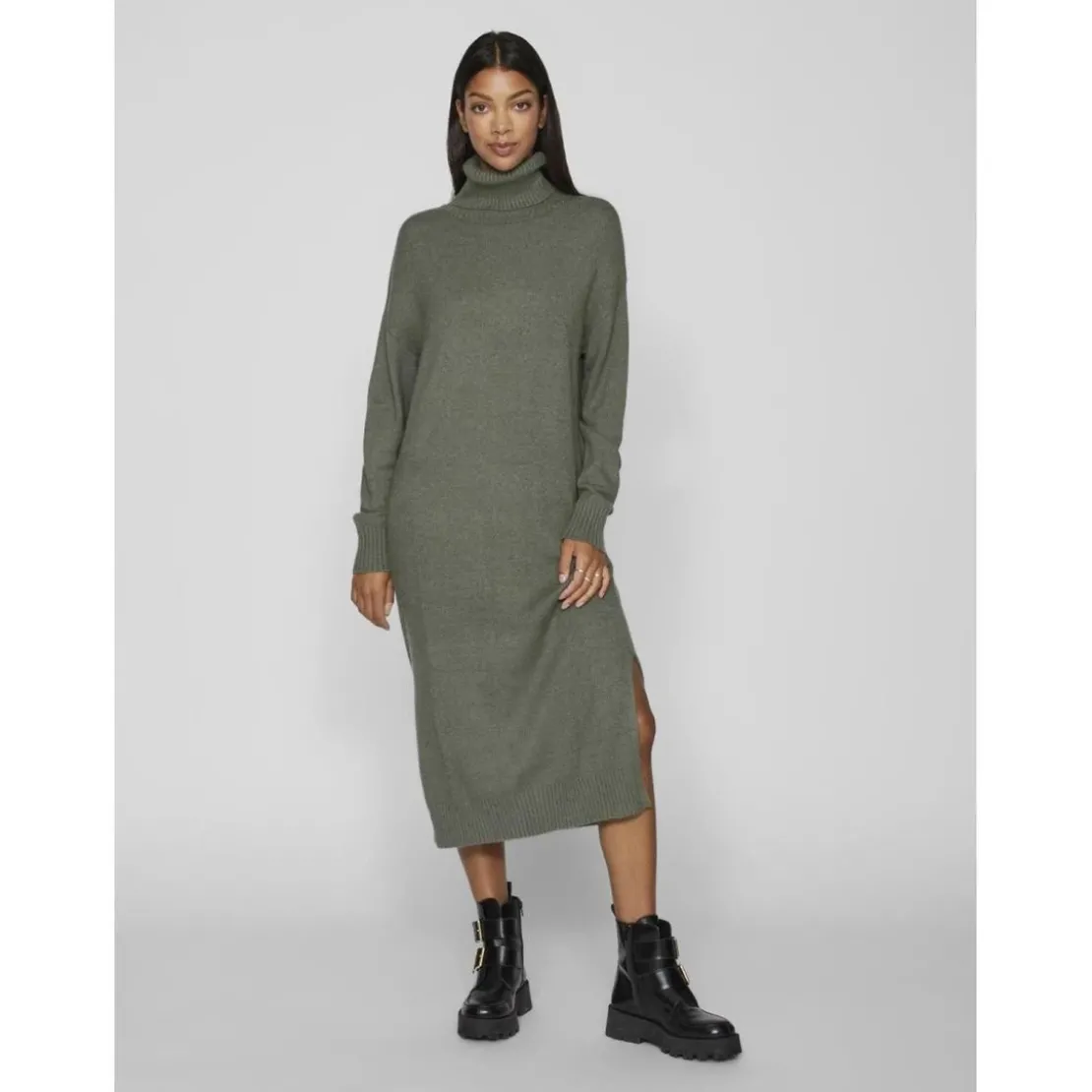 VilaRobe midi manches longues en viscose vert Lou