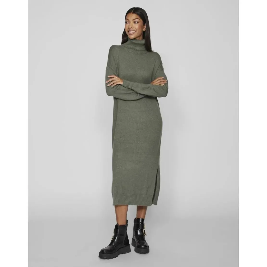 VilaRobe midi manches longues en viscose vert Lou