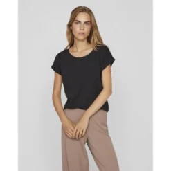 VilaT-shirt col rond manches courtes noir Louise