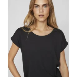 VilaT-shirt col rond manches courtes noir Louise