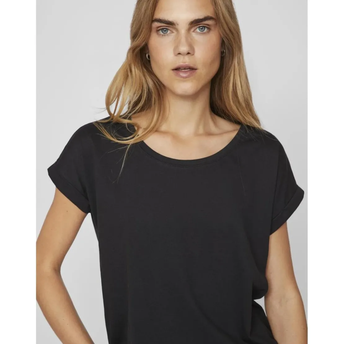 VilaT-shirt col rond manches courtes noir Louise